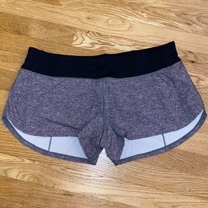 Lululemon speed shorts grey/ black band size 10
